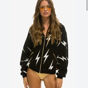 AVIATOR NATION- BOLT STITCH REPEAT RELAXED ZIP HOODIE WITH POCKET